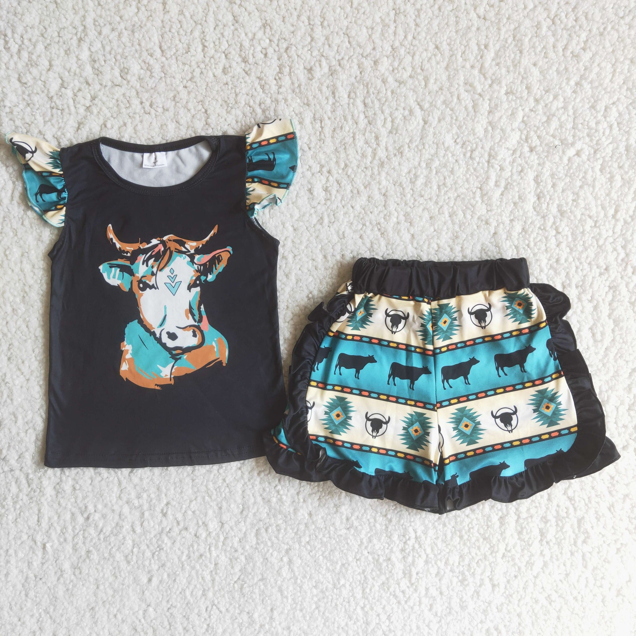 Heifer Baby Girls Pearl Sleeve Ruffles Shorts Sets