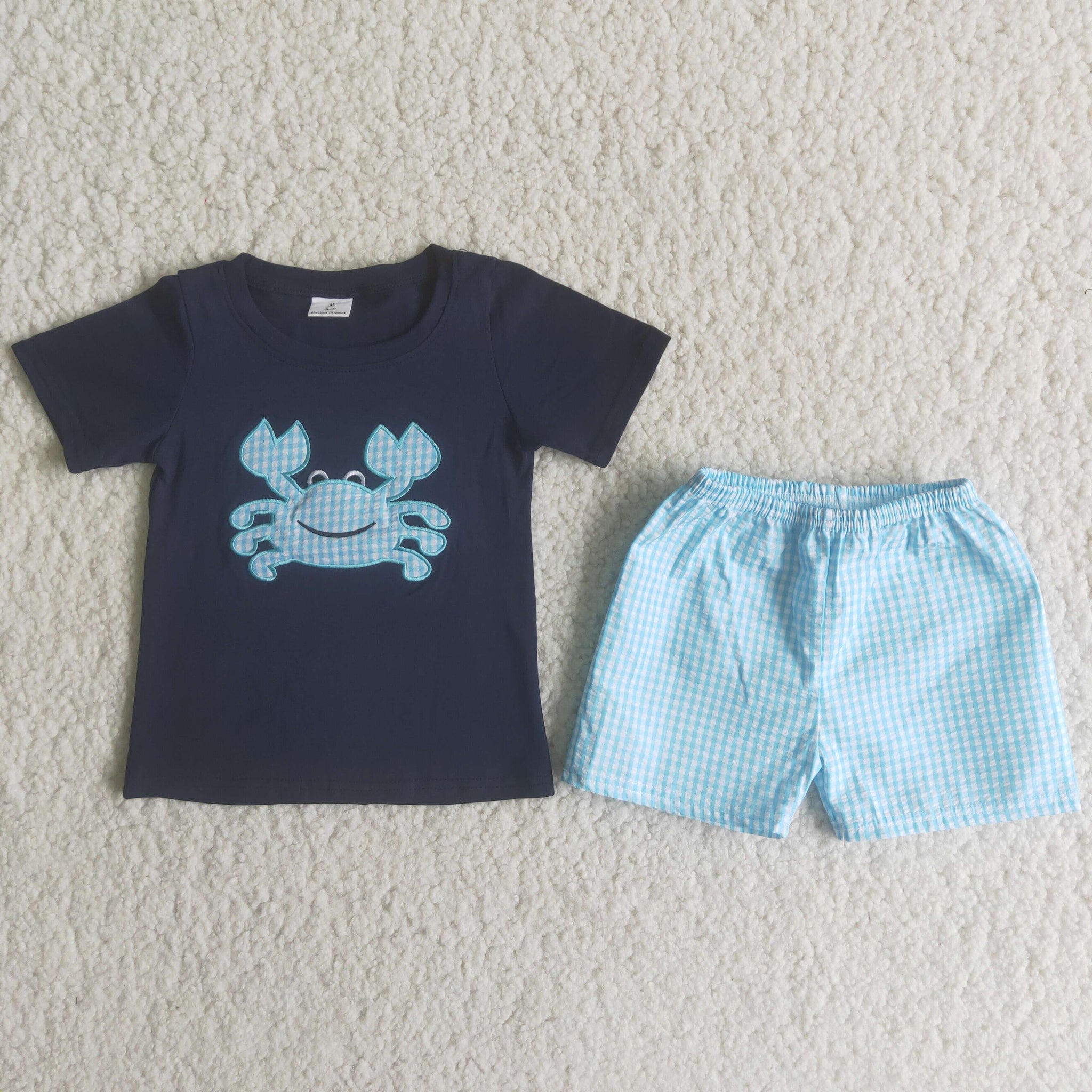 A16-14 Baby Boys Embroidery Crab Summer Shorts Sets