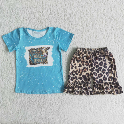 C5-16 Bleached Heifer Baby Girls Short Sleeve Leopard Shorts Sets