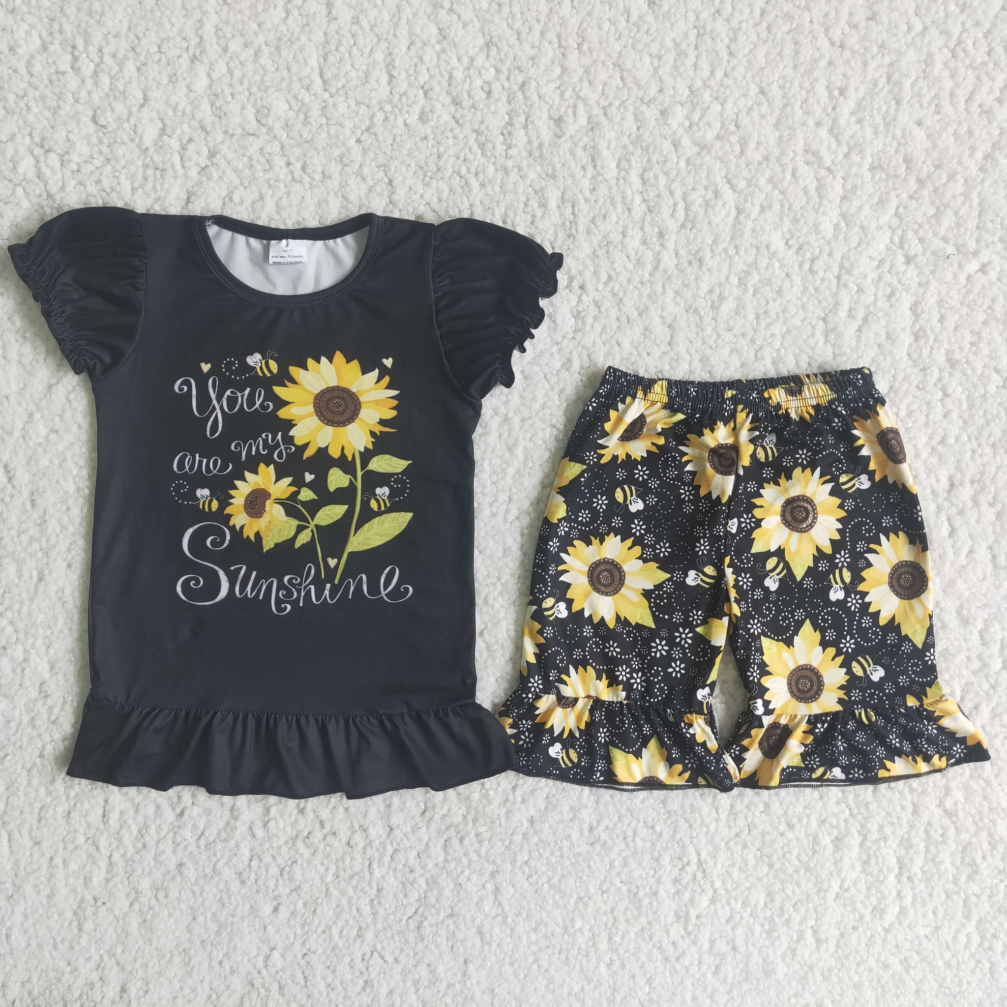 Baby Girls Lantern Sleeve Sunflower Shorts Sets