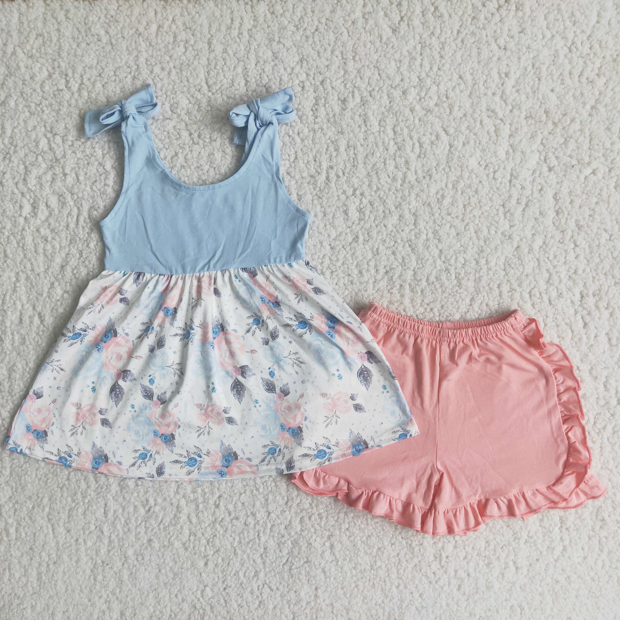 Baby Girls Sleeveless Flower Pink Shorts Sets