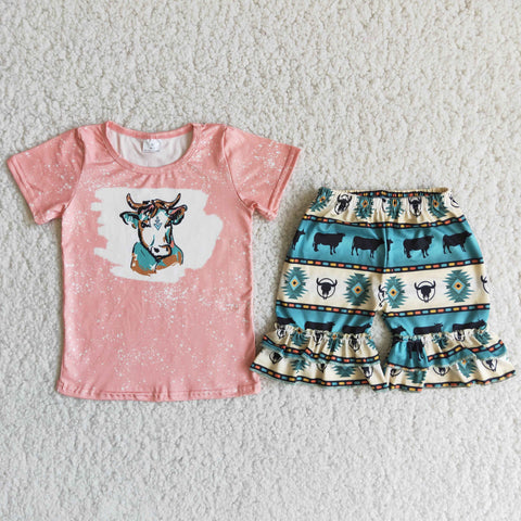 D11-16 Western Style Baby Girls Short Sleeve Shorts Sets