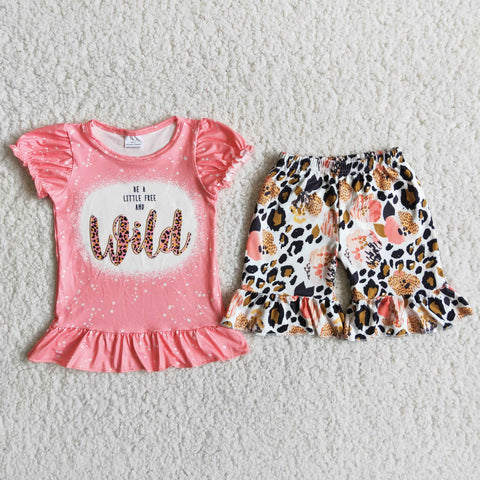 D12-18 Western Style Baby Girls Wild Lantern Sleeve Shorts Sets