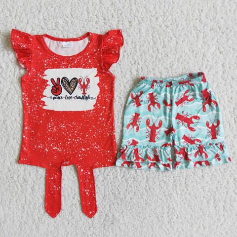 D12-13 Lobster Baby Girls Pearl Sleeve Shorts Sets