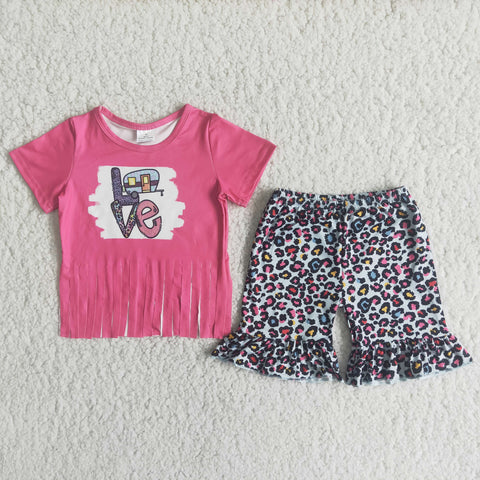 D12-30 Baby Girls Short Sleeve Leopard Shorts Sets