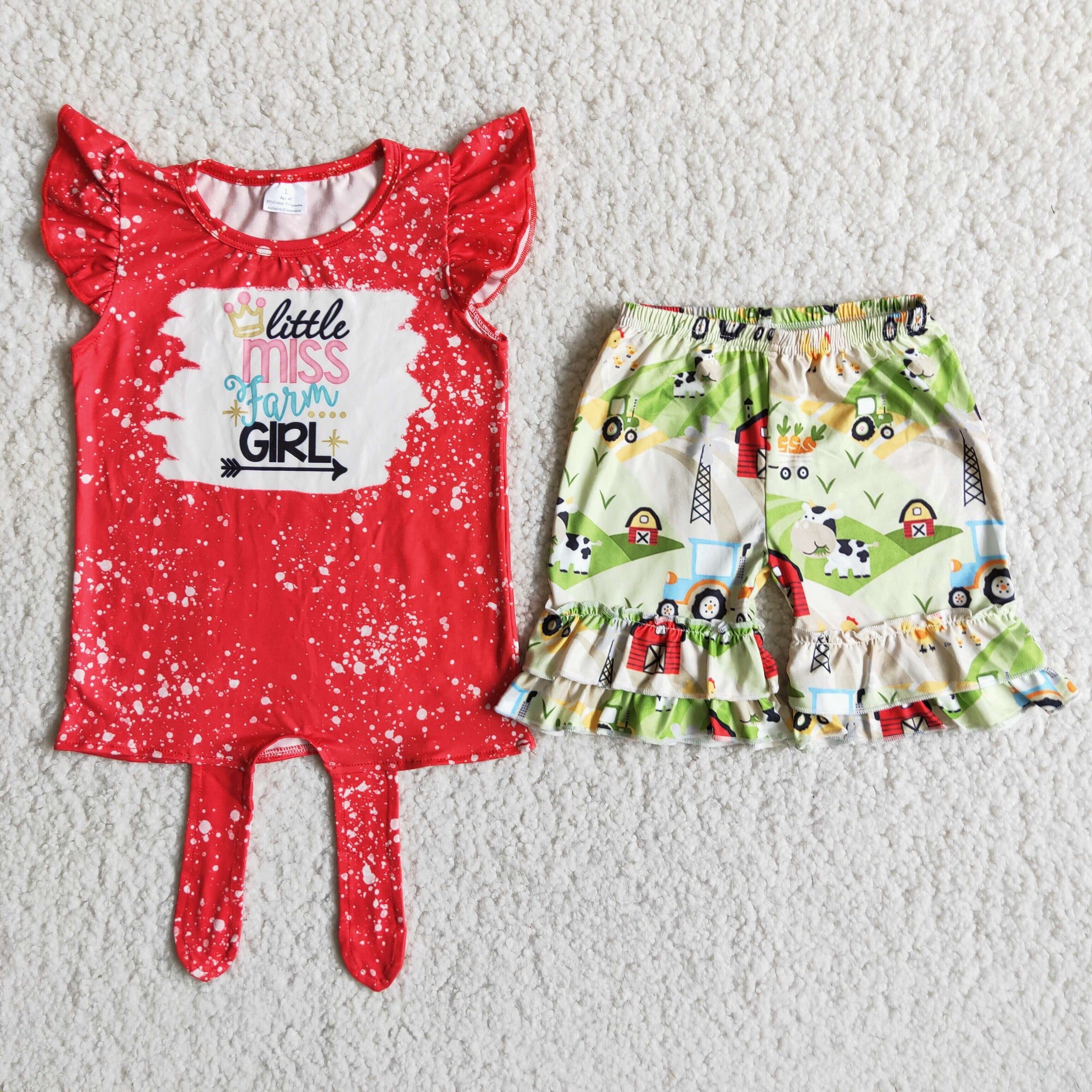 D12-29 Baby Girls Pearl Sleeve Ruffles Shorts Sets