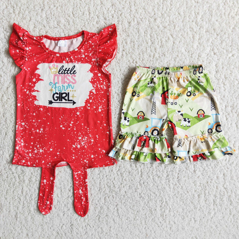 D12-29 Baby Girls Pearl Sleeve Ruffles Shorts Sets