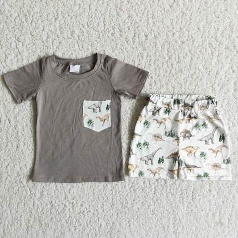 D11-12 Dinosaur Baby Boys Short Sleeve Summer Shorts Sets