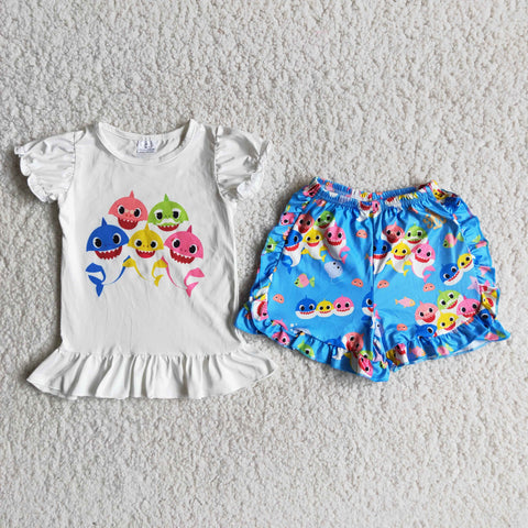 A13-11 Baby Girls Lantern Sleeve Ruffles Shorts Sets