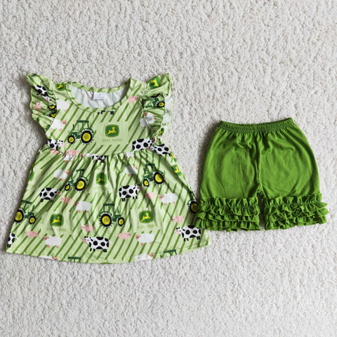 D11-26 Farm Baby Girls Pearl Sleeve Ruffles Shorts Sets