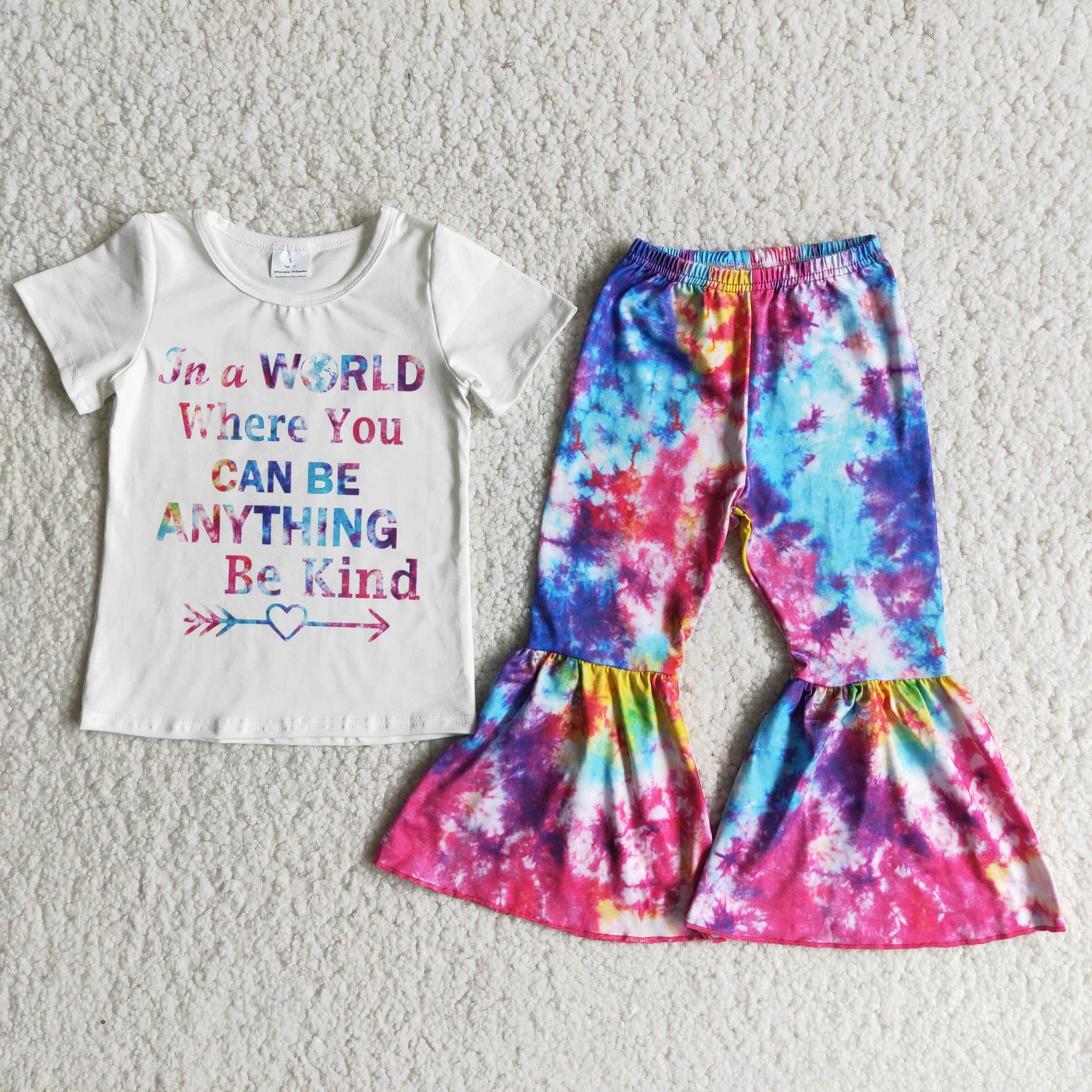 C9-16 Be Kind Baby Short Sleeve and Tie Dye Bell Bottoms Pants Sets