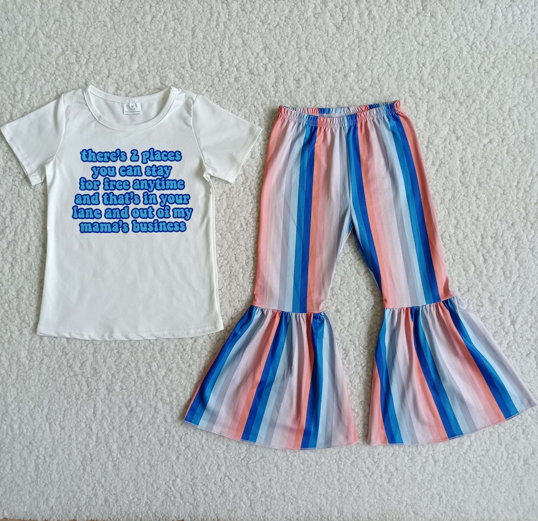 Baby Kids Girls Designer Clothes Sets Letter Short Sleeve Stripe Bell Bottoms Pants Sets