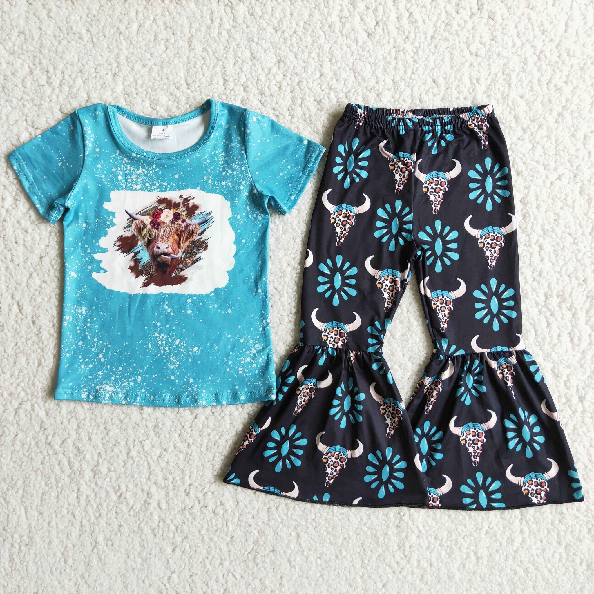 D8-28 Heifer Blue Baby Short Sleeve and Bell Bottoms Pants Sets