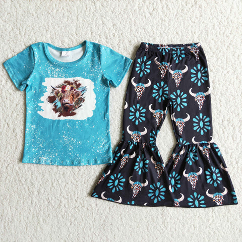 D8-28 Heifer Blue Baby Short Sleeve and Bell Bottoms Pants Sets