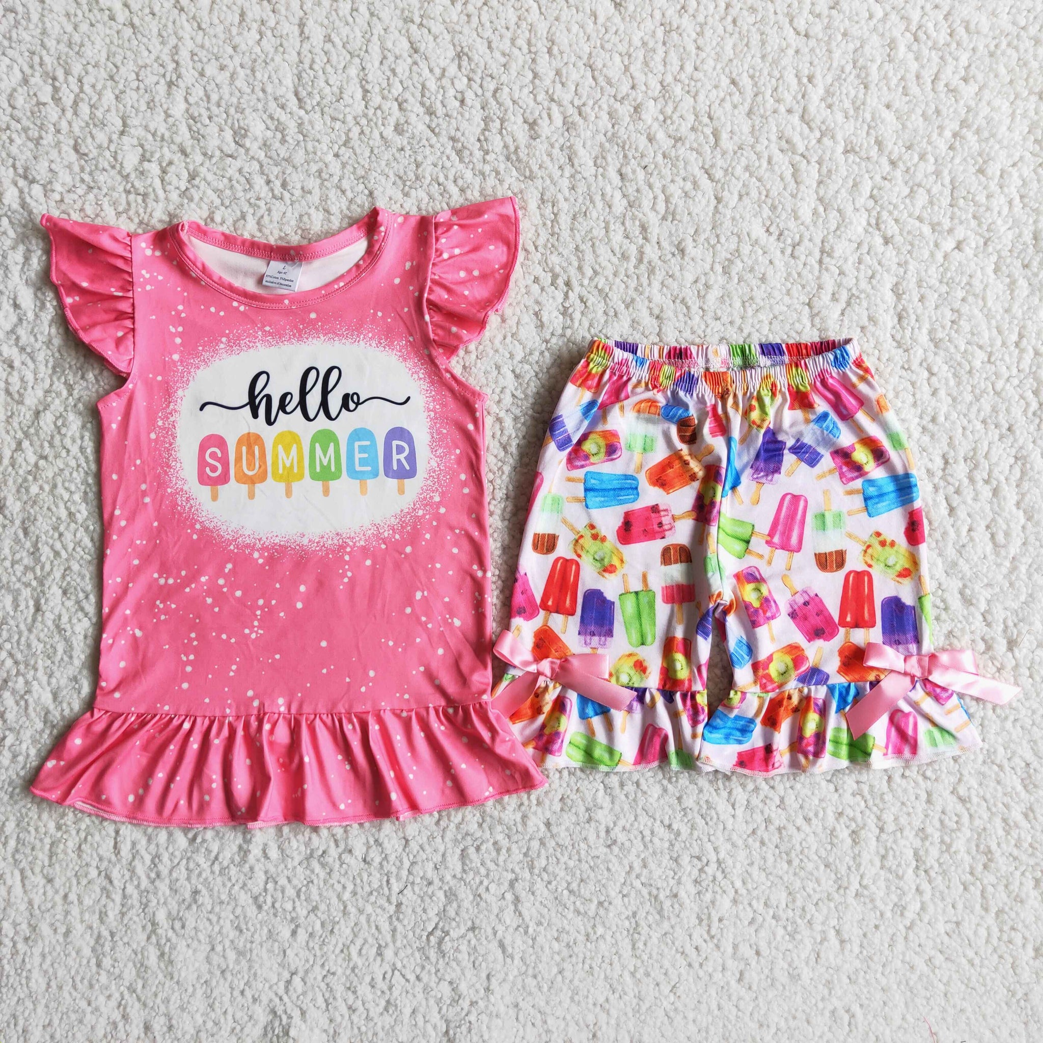 D10-11 Summer Baby Girls Short Sleeve Lce Cream Shorts Sets