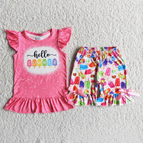 D10-11 Summer Baby Girls Short Sleeve Lce Cream Shorts Sets
