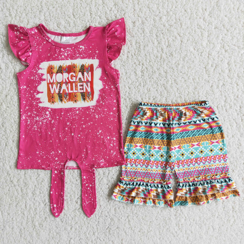 D8-26 Western Style Baby Girls Pearl Sleeve Shorts Sets