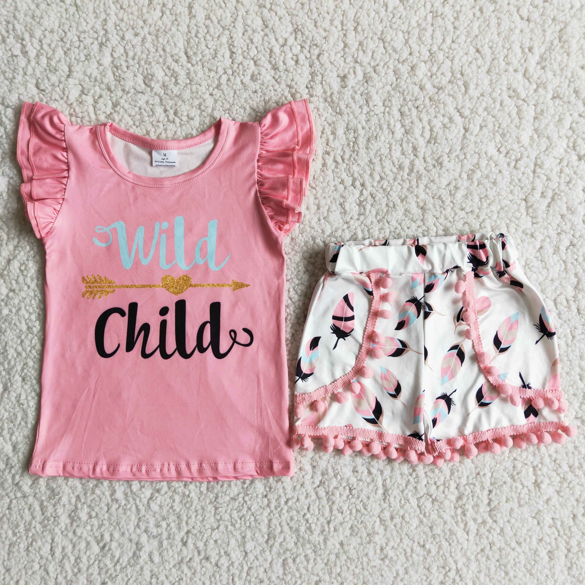 D8-11 Wild Child Baby Girls Pearl Sleeve Shorts Sets