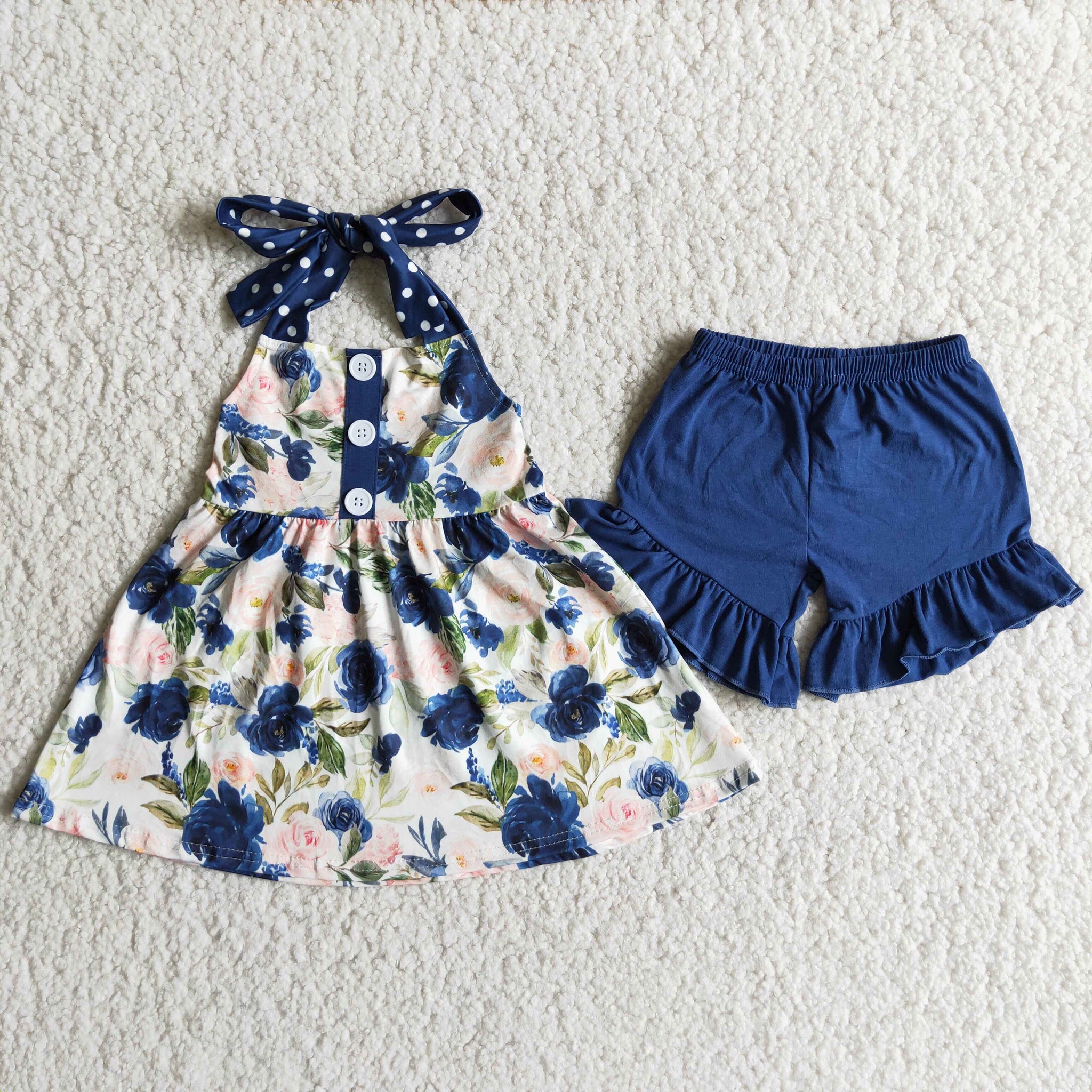 D7-19 Flower Baby Girls Sleeveless Shorts Sets