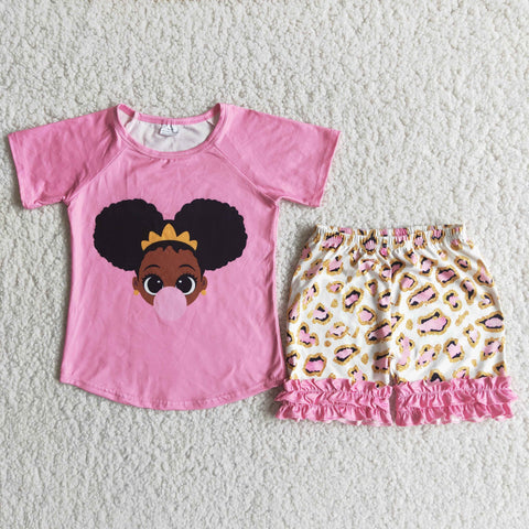 D7-12 Baby Girls Short Sleeve Leopard Shorts Sets