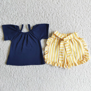 D4-28 Baby Girls Short Sleeve Stripe Shorts Sets