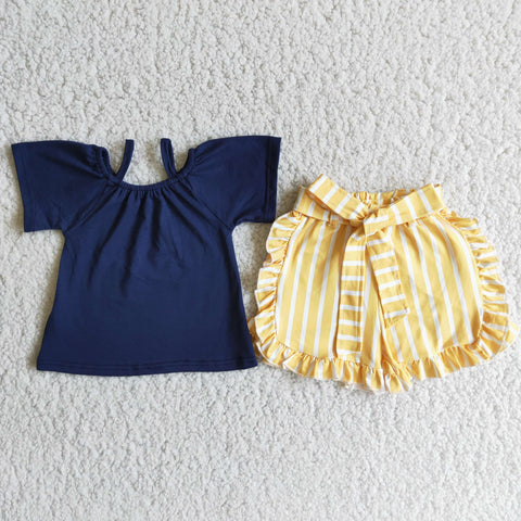 D4-28 Baby Girls Short Sleeve Stripe Shorts Sets