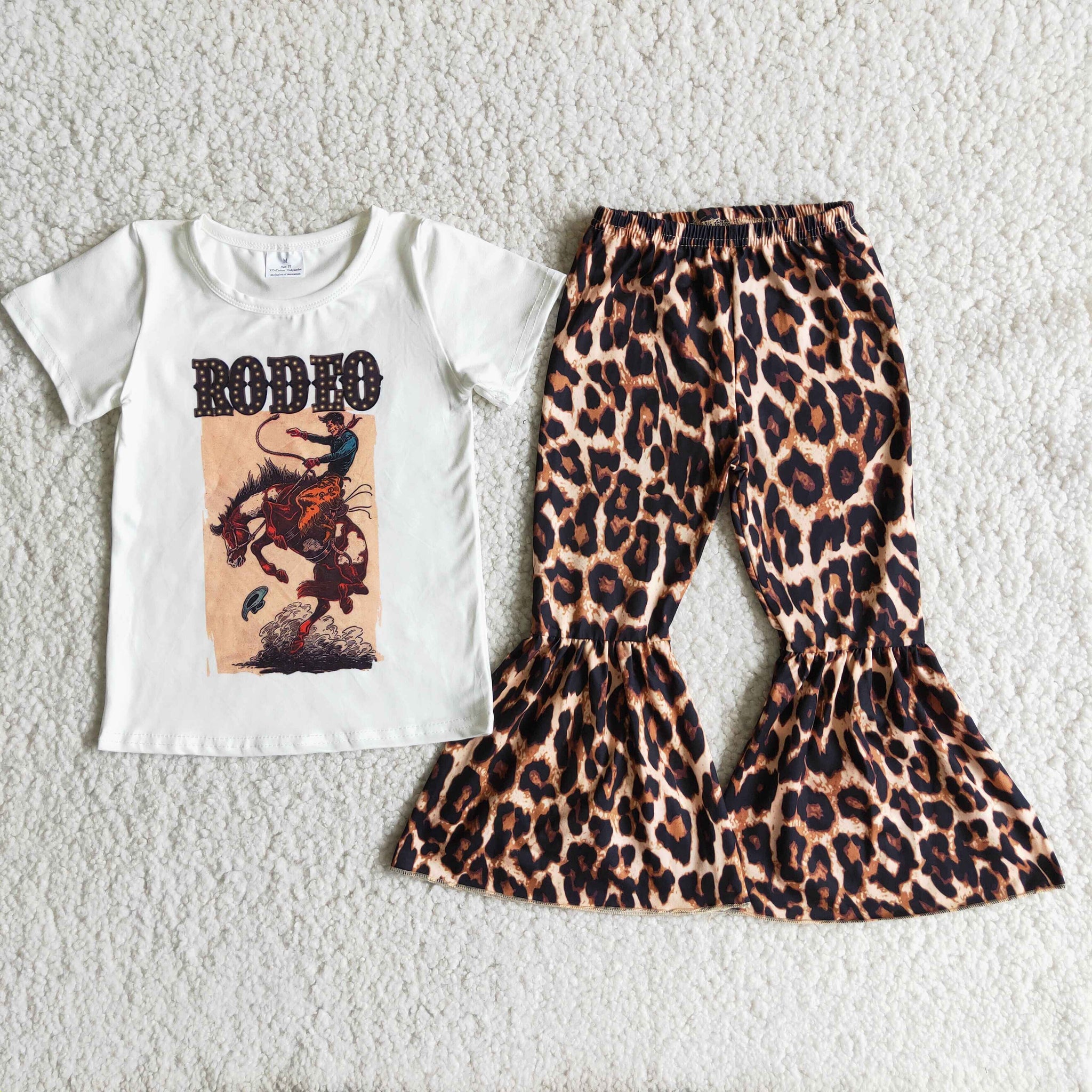 Horse Baby Short Sleeve and Leopard Bell Bottoms Pants Sets