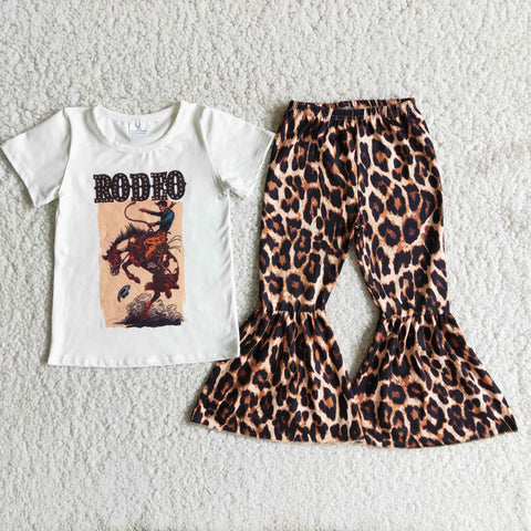 Horse Baby Short Sleeve and Leopard Bell Bottoms Pants Sets