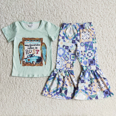 C6-15 Rust Baby Short Sleeve and Bell Bottoms Pants Sets