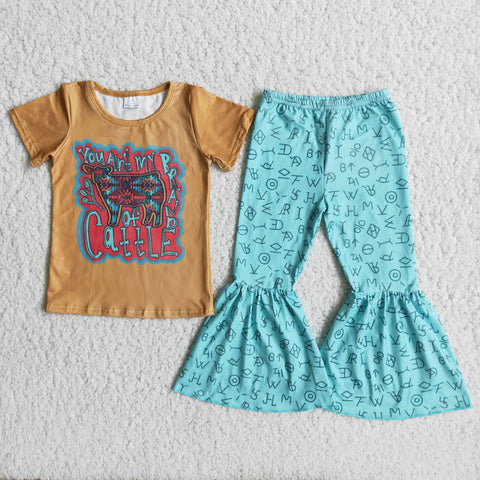 C9-22 Cattle toddler girls short sleeve and bell bottoms