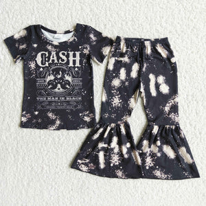 A5-13 Black Bleached Baby Short Sleeve and Bell Bottoms Pants Sets