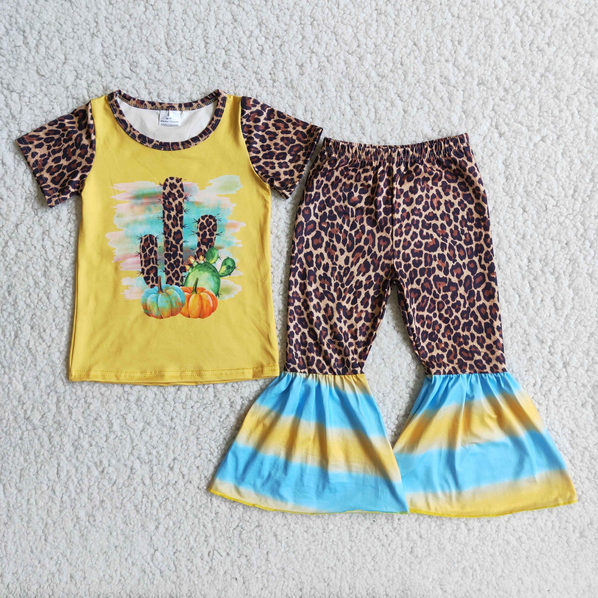 Baby Kids Girls Cactus Designer Clothes Sets Short Sleeve Bell Bottoms Pants Sets