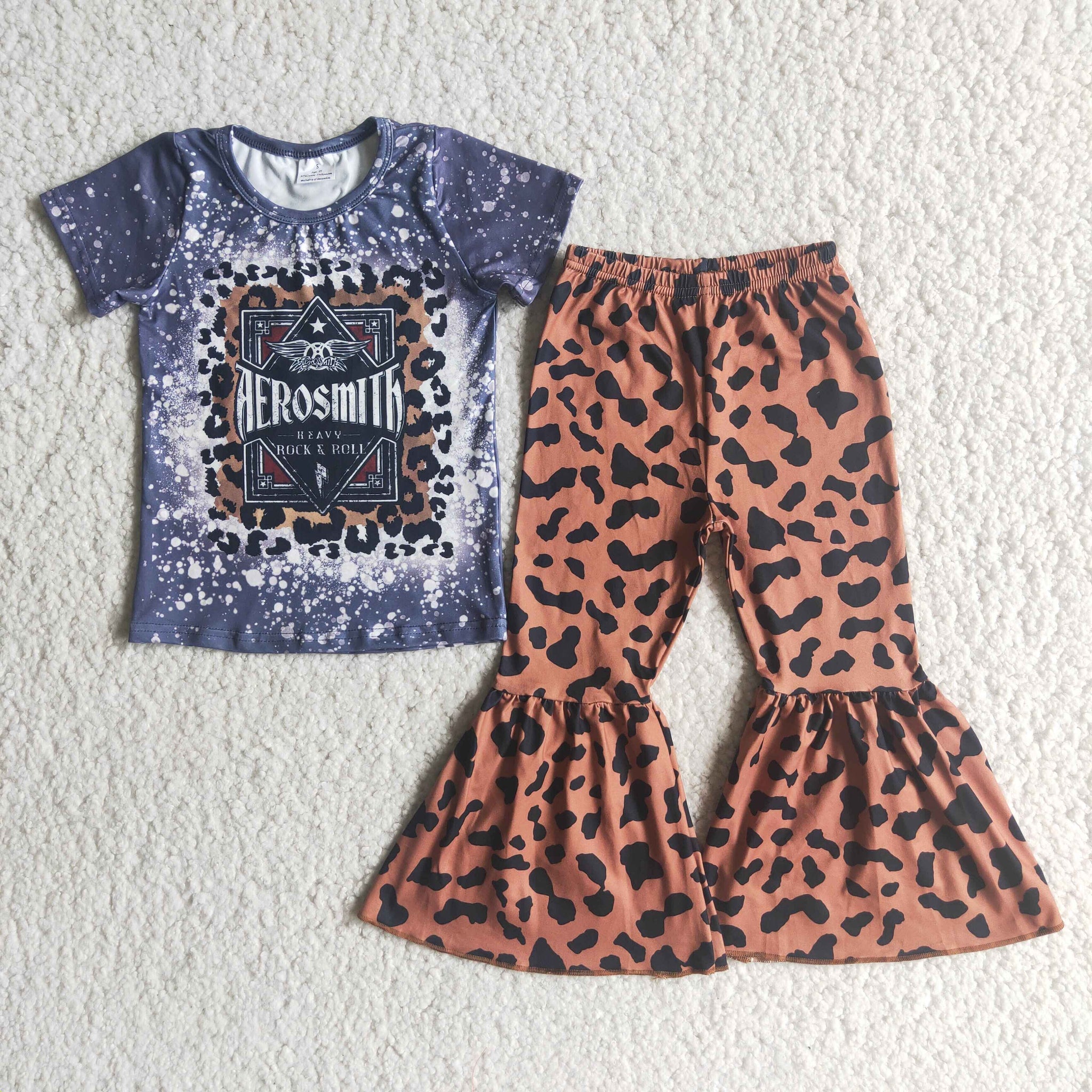 Baby Girls Short Sleeve and Leopard Bell Bottoms Pants Sets