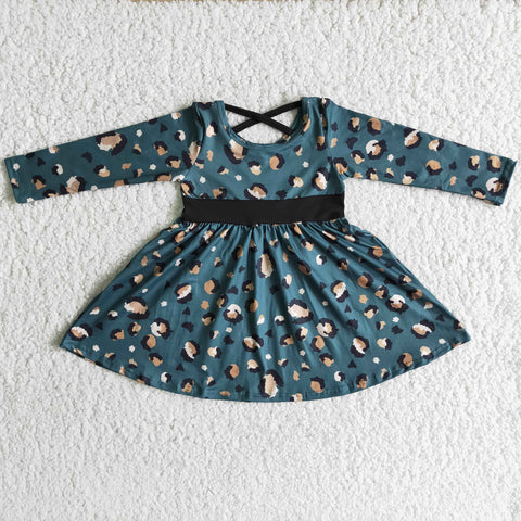 6 A1-3 Baby Girls Green Leopard Long Sleeve Dress