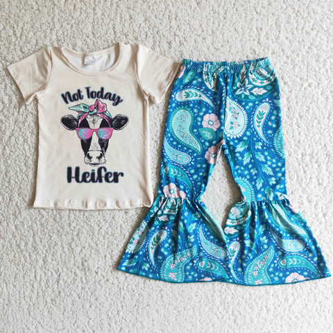 E4-19 White Heifer Short Sleeve and Bell Bottoms Pants Sets