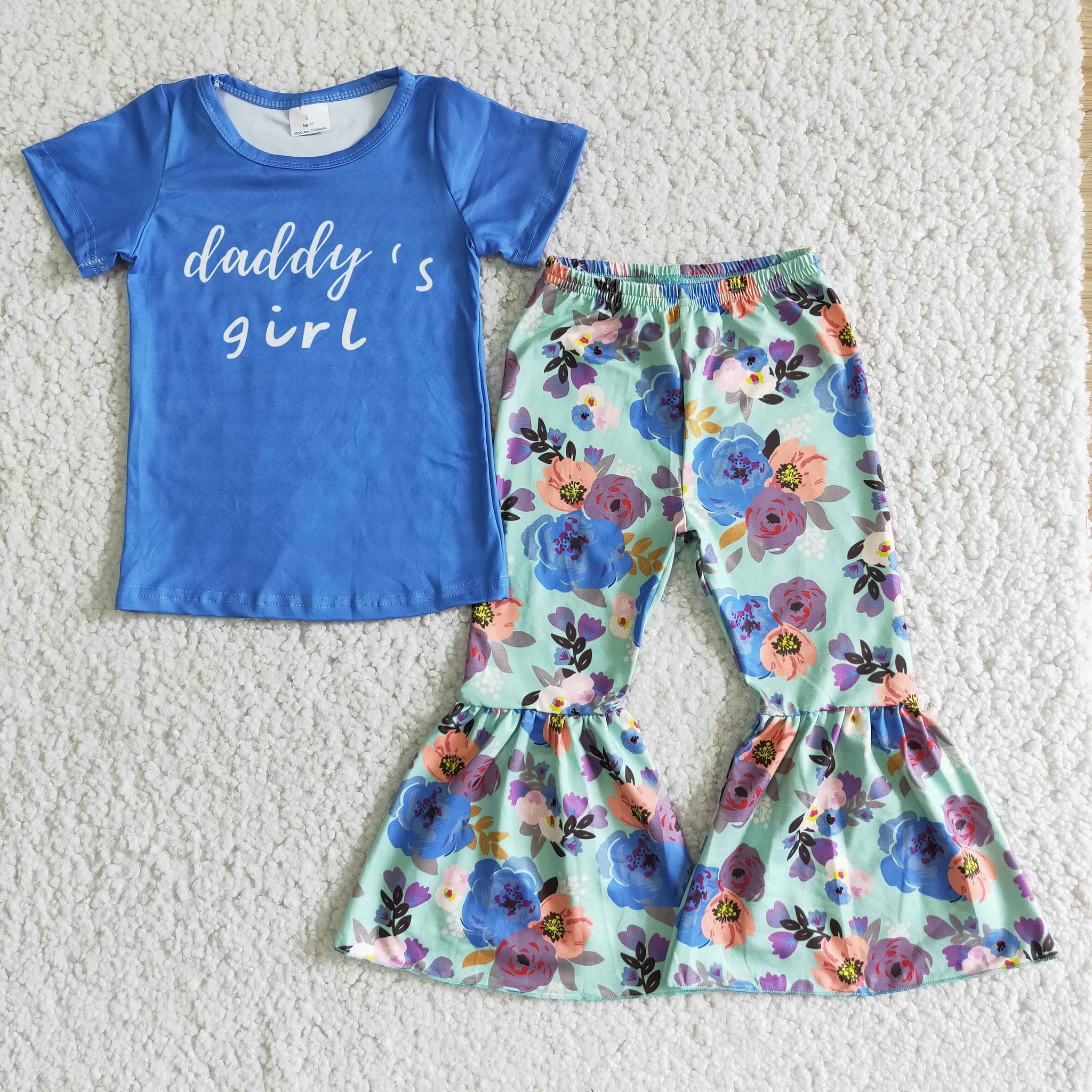 E2-4 Daddy's Girl Short Sleeve and Flower Bell Bottoms Pants Sets