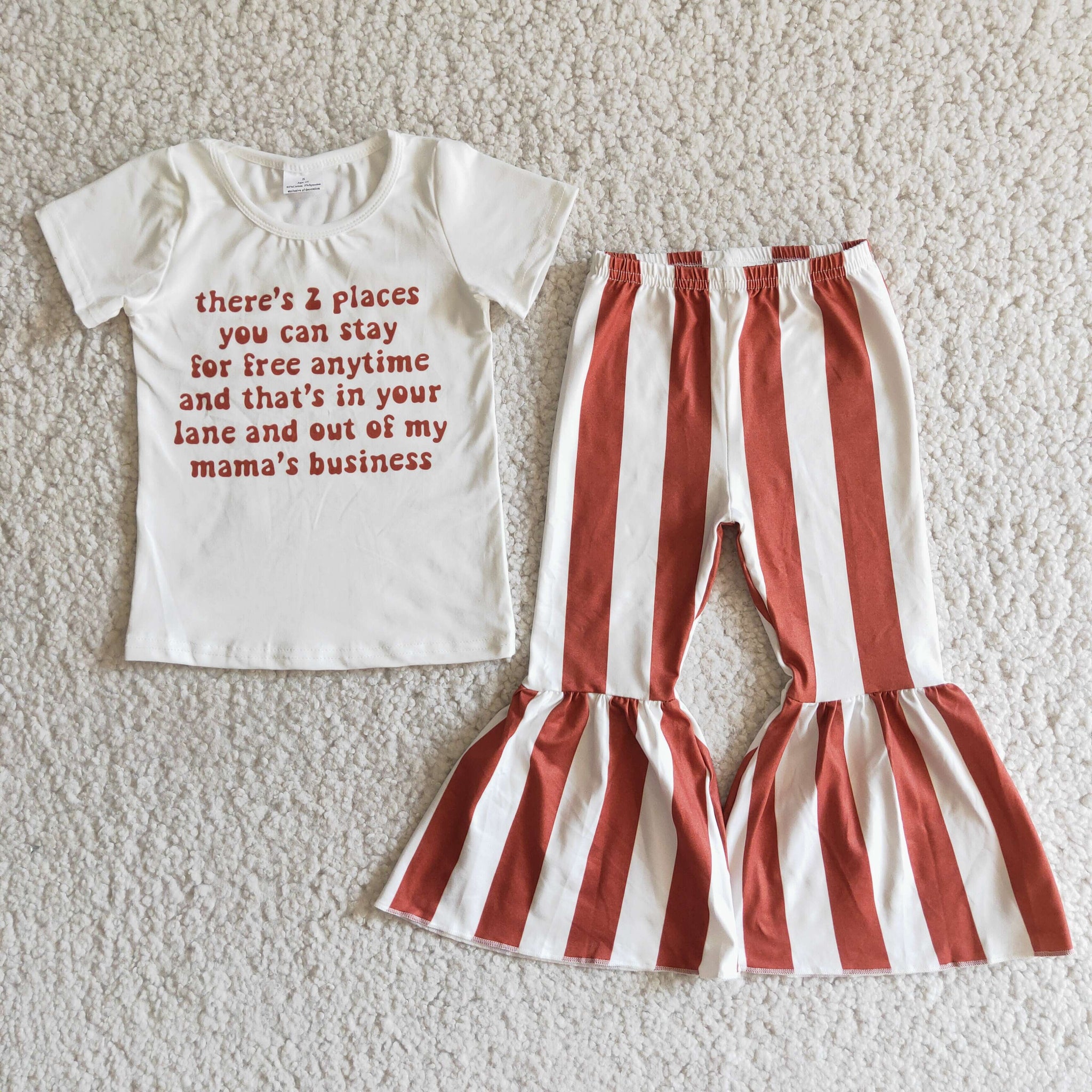 Baby Kids Girls Designer Clothes Sets Letter Short Sleeve Stripe Bell Bottoms Pants Sets