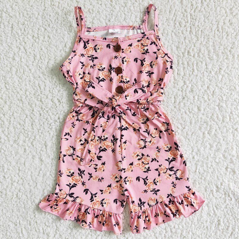 SR0003 Baby  Summer pink flower Strap Infant romber