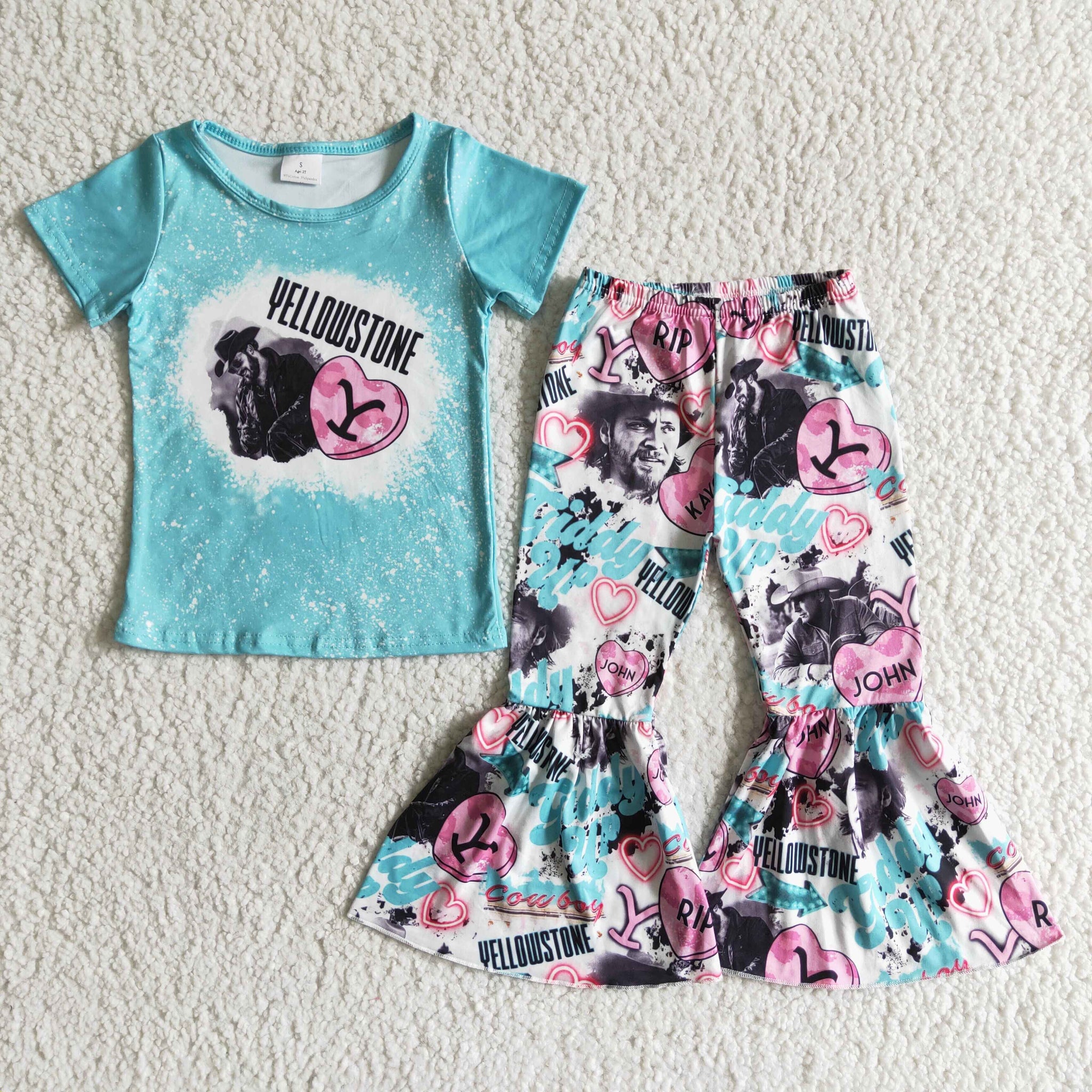 GSPO0016 Yellow stone baby girl bell pants sets