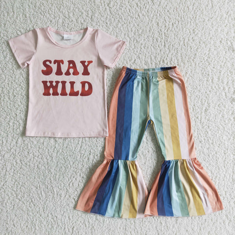 C11-3 Baby STAY WILD girl Bell Bottoms Pants Sets