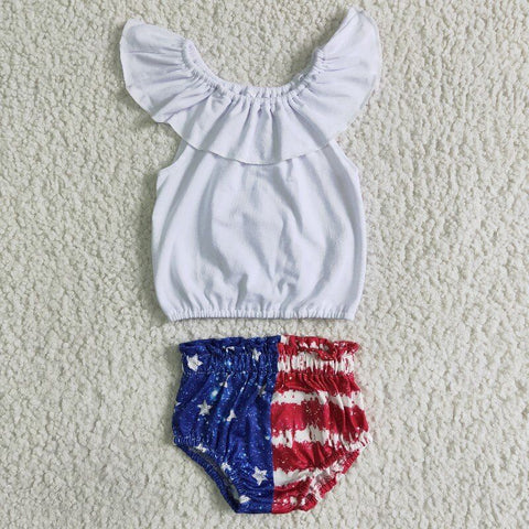 NC0001 4th of July Newborn Infant Baby Girls Bummies Sets