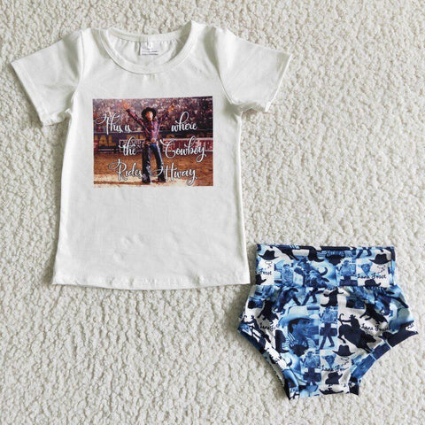 C4-8 Cowboy Newborn Infant Baby Girls Bummies Sets