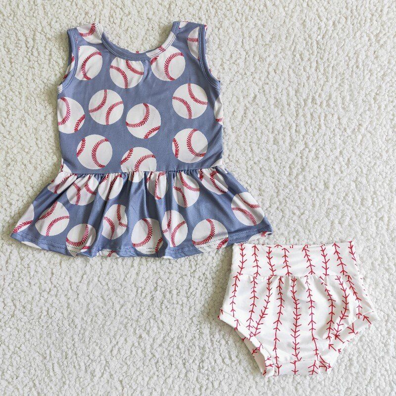 GBO0005 Baseball Newborn Infant Baby Girls Bummies Sets