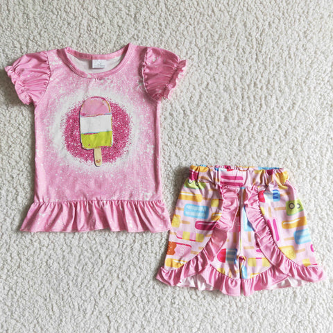 C10-26 Baby Girls Summer Popsicle Sleeve Shorts Sets