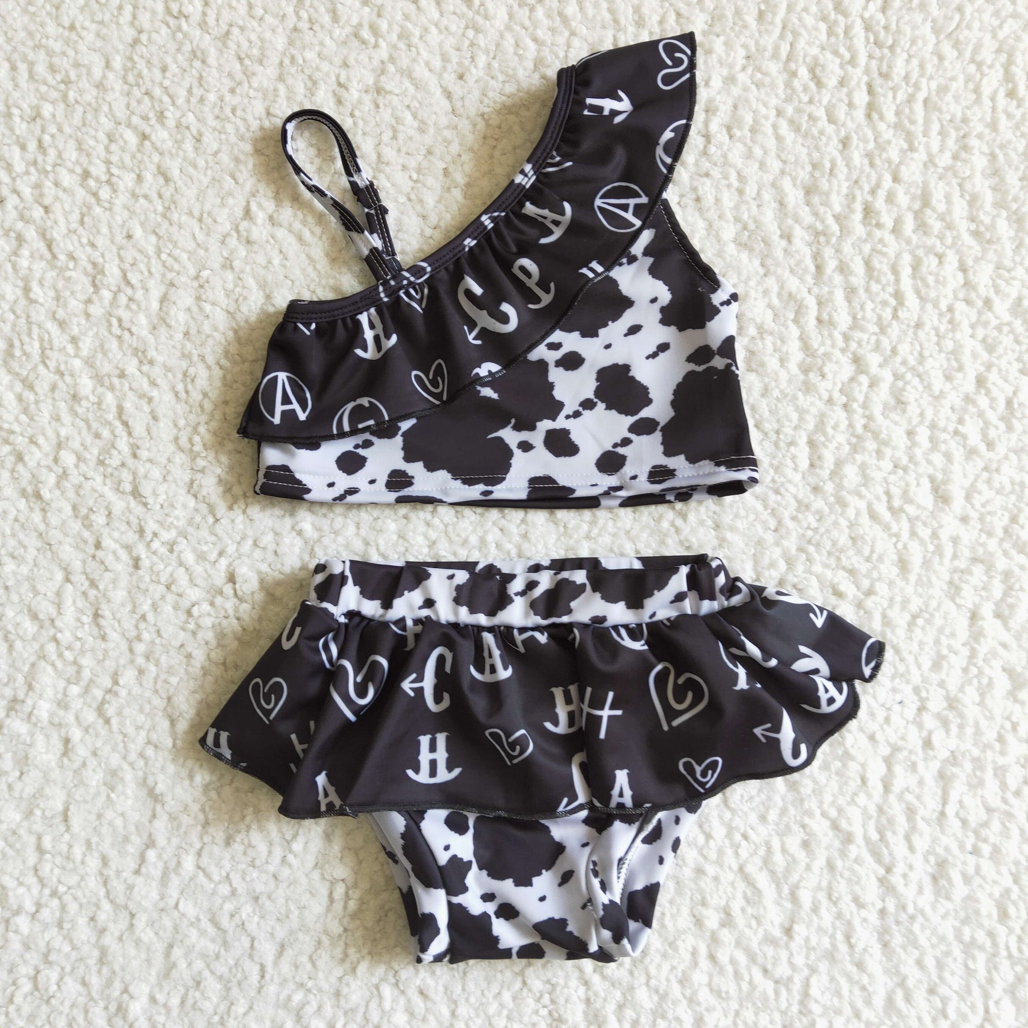 S0003 Black ink patternr Printed Girls Swimsuit Sets