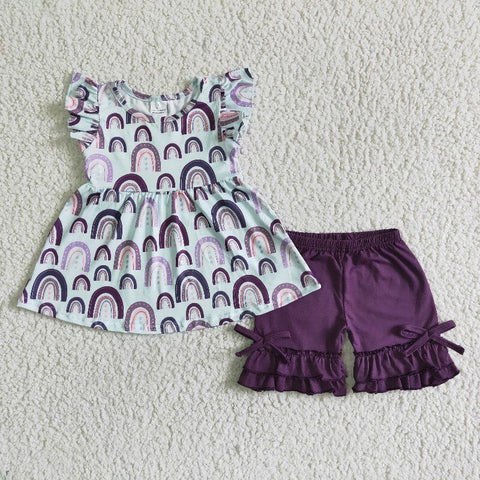 GSSO0009 Baby Girls Rainbow Summer Short Sleeve Shorts Sets
