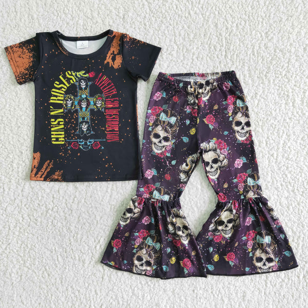 A0-3 halloween Baby Girls Short Sleeve and Bell Bottoms Pants Sets