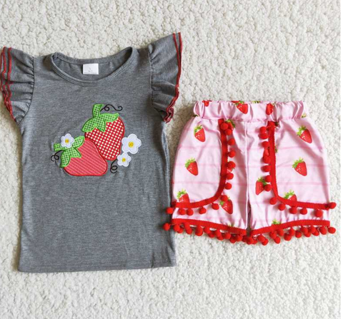 D8-27 Baby Girls Strawberry Summer Short Sleeve Shorts Sets