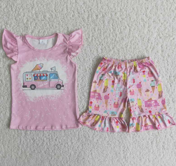 C6-11 Baby Girls ice cream Summer Short Sleeve Shorts Sets