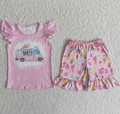 C6-11 Baby Girls ice cream Summer Short Sleeve Shorts Sets